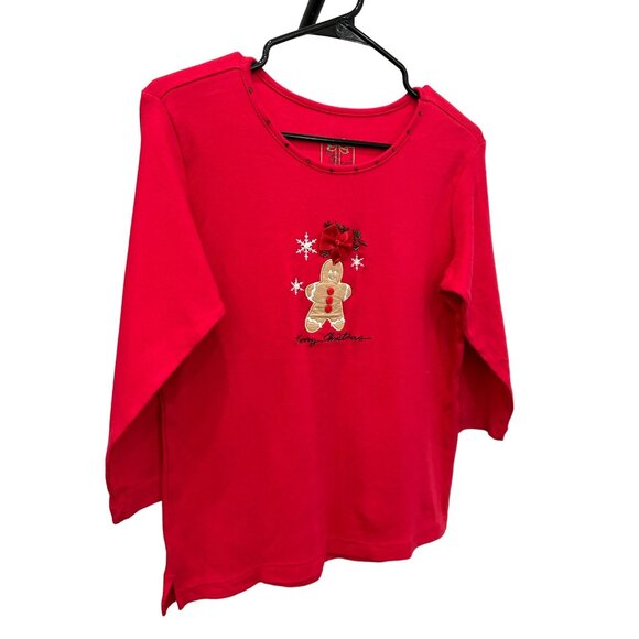 Alyssa Whitmore Womens Christmas Top Gingerbread Man Bow Design - Picture 3 of 9
